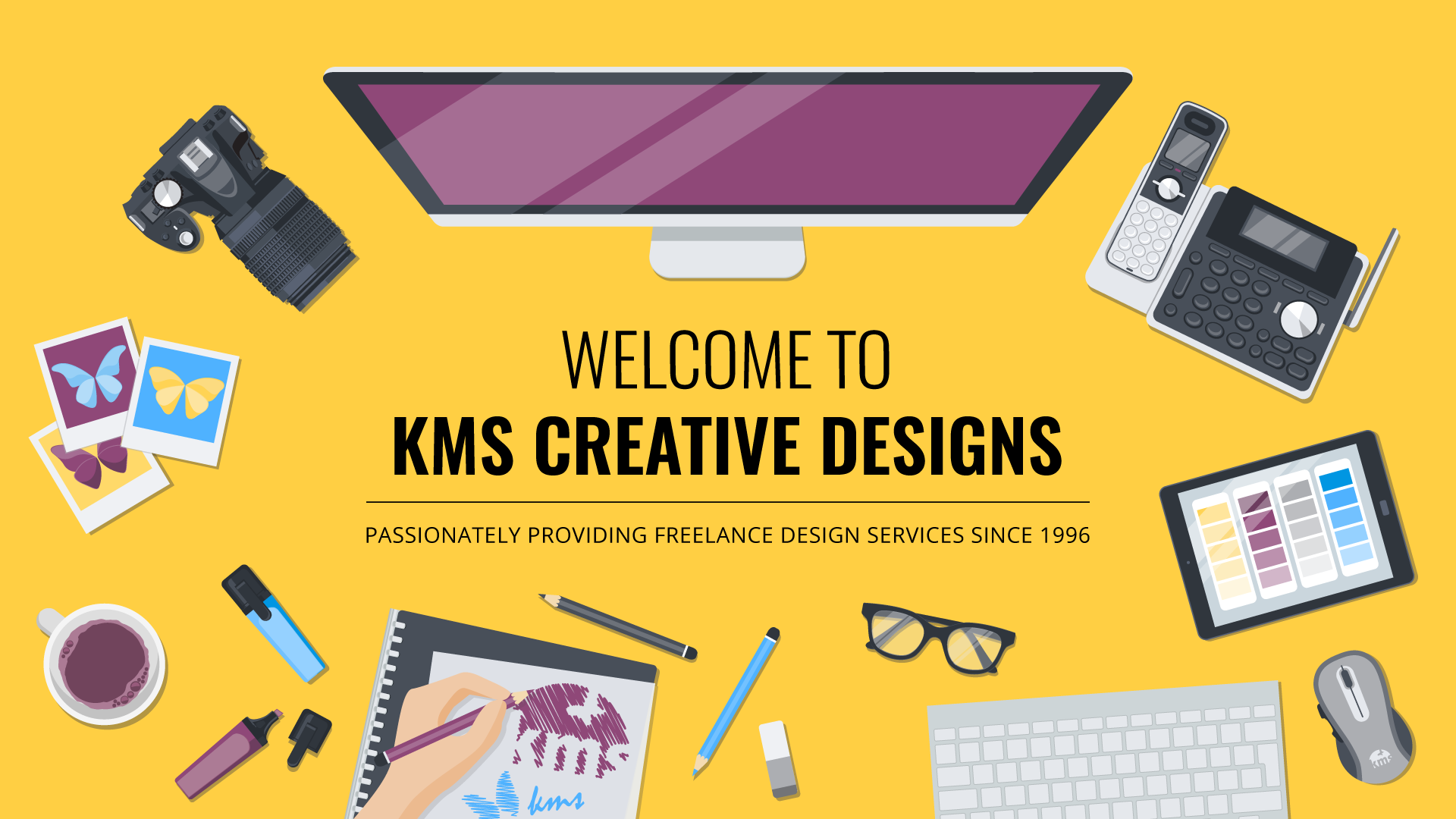 digital illustrations of KMS Creative Designs desk